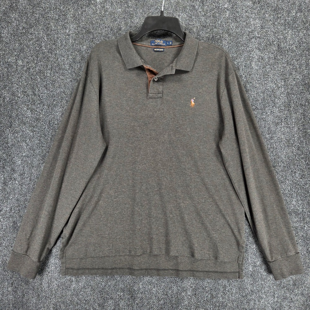 Polo Ralph Lauren Pima Cotton Polo Long Sleeve Shirt Men's Large Gray Cotton - Picture 2 of 11